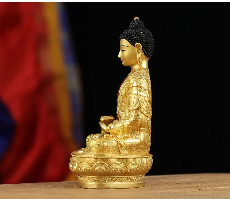 High-grade gold gilding Buddha brass statue HOME family effective protection Tibetan Nepal Amitabha Amitayus Buddha 21CM