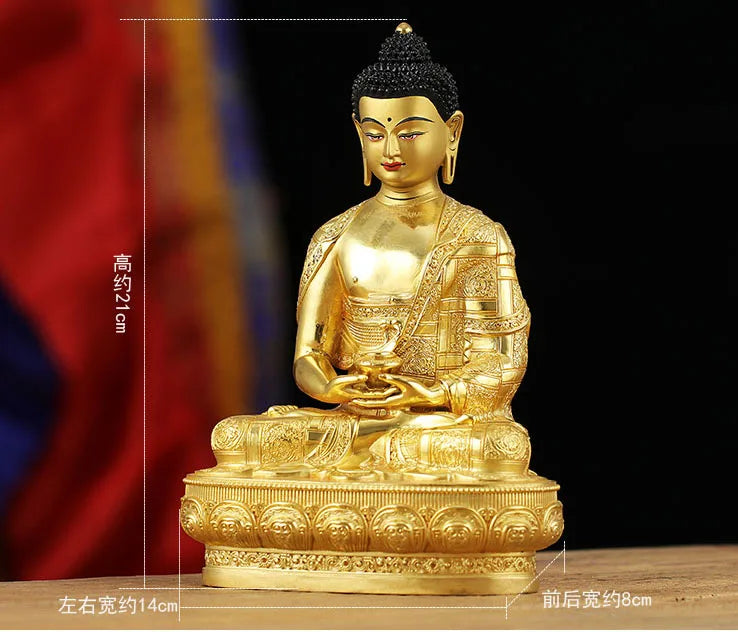 High-grade gold gilding Buddha brass statue HOME family effective protection Tibetan Nepal Amitabha Amitayus Buddha 21CM