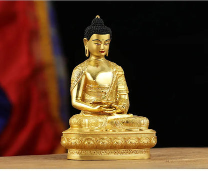 High-grade gold gilding Buddha brass statue HOME family effective protection Tibetan Nepal Amitabha Amitayus Buddha 21CM