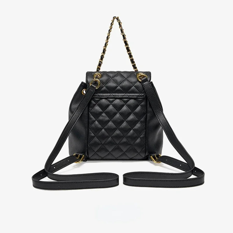 High-luxury Women's Genuine Leather Rhombic New Fashion Simple Personality Schoolbag Small Backpack Travel Bag