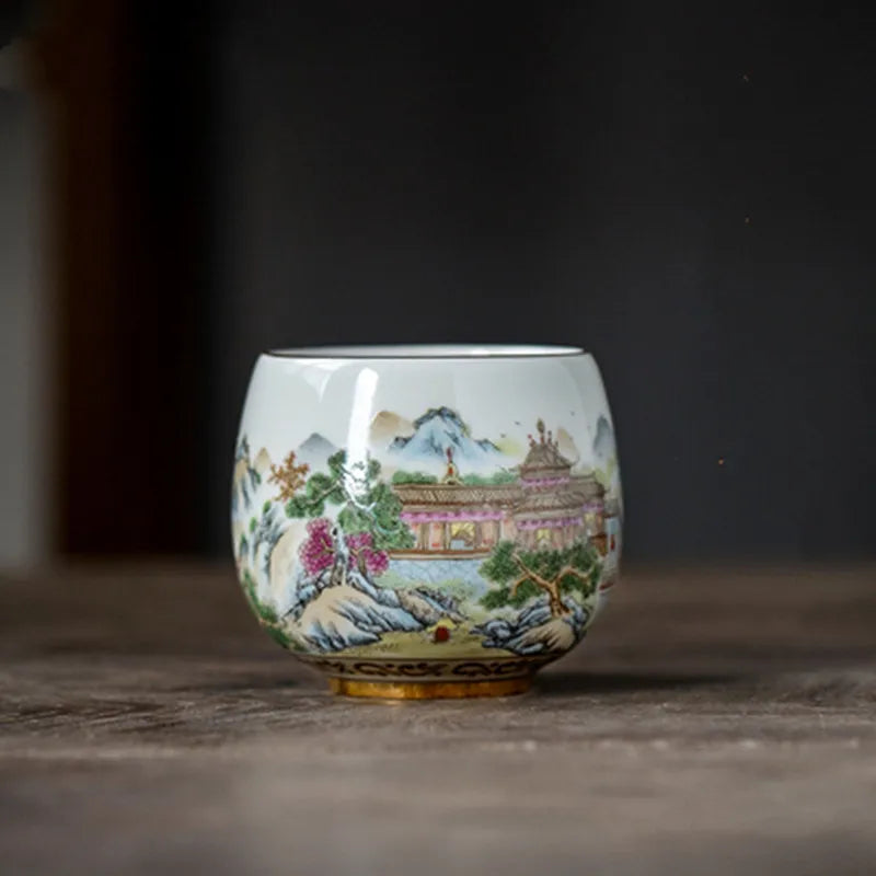 High-quality Dehua Porcelain Garden Drawing Cup Master Cup Kung Fu Tea Set Large tea cup Personal Use Gift For Festival