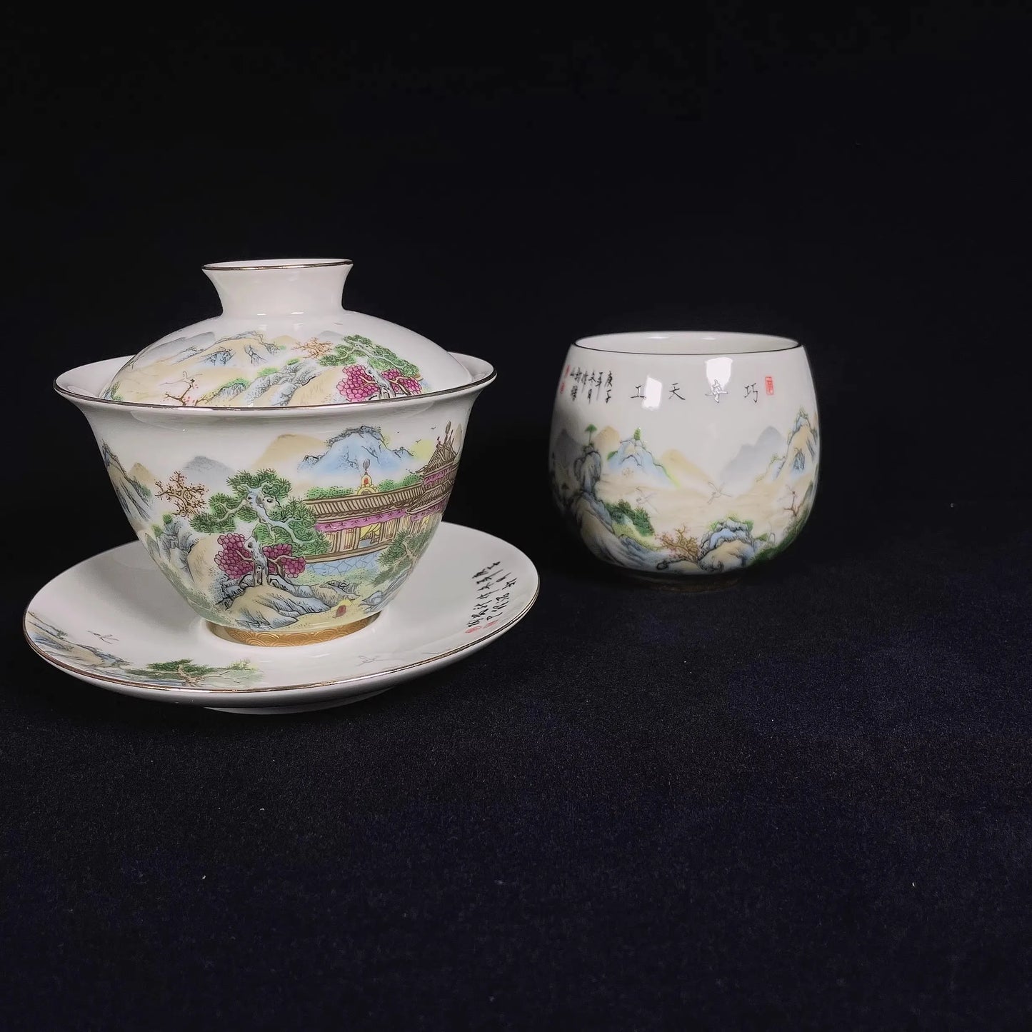 High-quality Dehua Porcelain Garden Drawing Cup Master Cup Kung Fu Tea Set Large tea cup Personal Use Gift For Festival