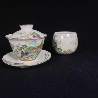 High-quality Dehua Porcelain Garden Drawing Cup Master Cup Kung Fu Tea Set Large tea cup Personal Use Gift For Festival