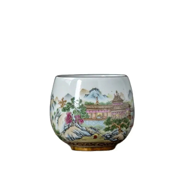 High-quality Dehua Porcelain Garden Drawing Cup Master Cup Kung Fu Tea Set Large tea cup Personal Use Gift For Festival