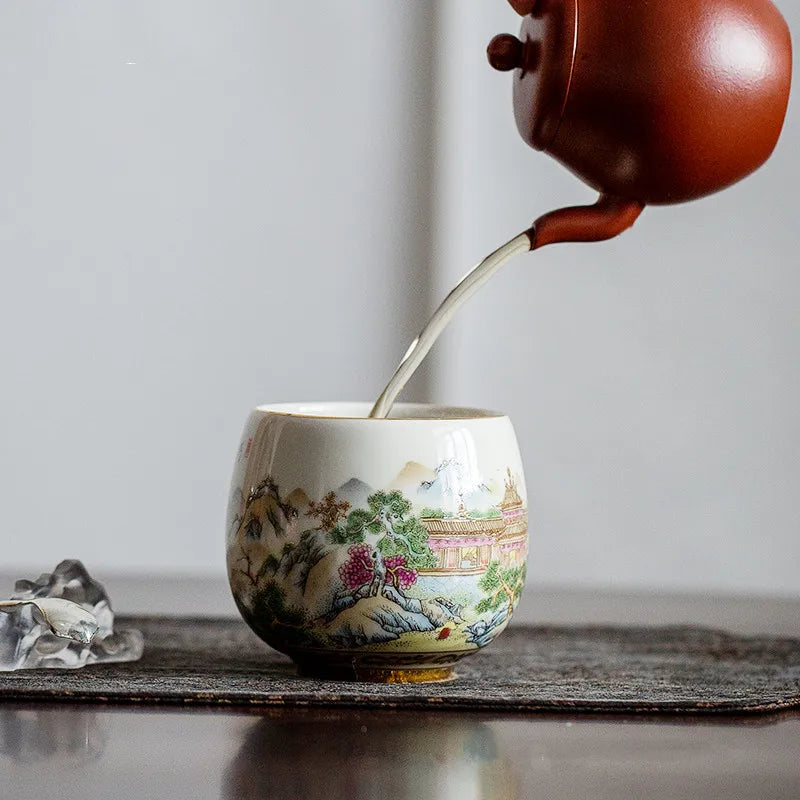High-quality Dehua Porcelain Garden Drawing Cup Master Cup Kung Fu Tea Set Large tea cup Personal Use Gift For Festival