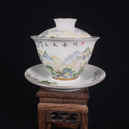 High-quality Dehua Porcelain Garden Drawing Cup Master Cup Kung Fu Tea Set Large tea cup Personal Use Gift For Festival