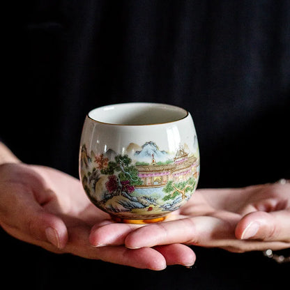 High-quality Dehua Porcelain Garden Drawing Cup Master Cup Kung Fu Tea Set Large tea cup Personal Use Gift For Festival