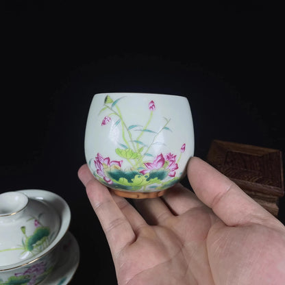 High-quality Dehua Porcelain Lotus Drawing Cup Master Cup Kung Fu Tea Set Large tea cup Personal Use Gift For Festival