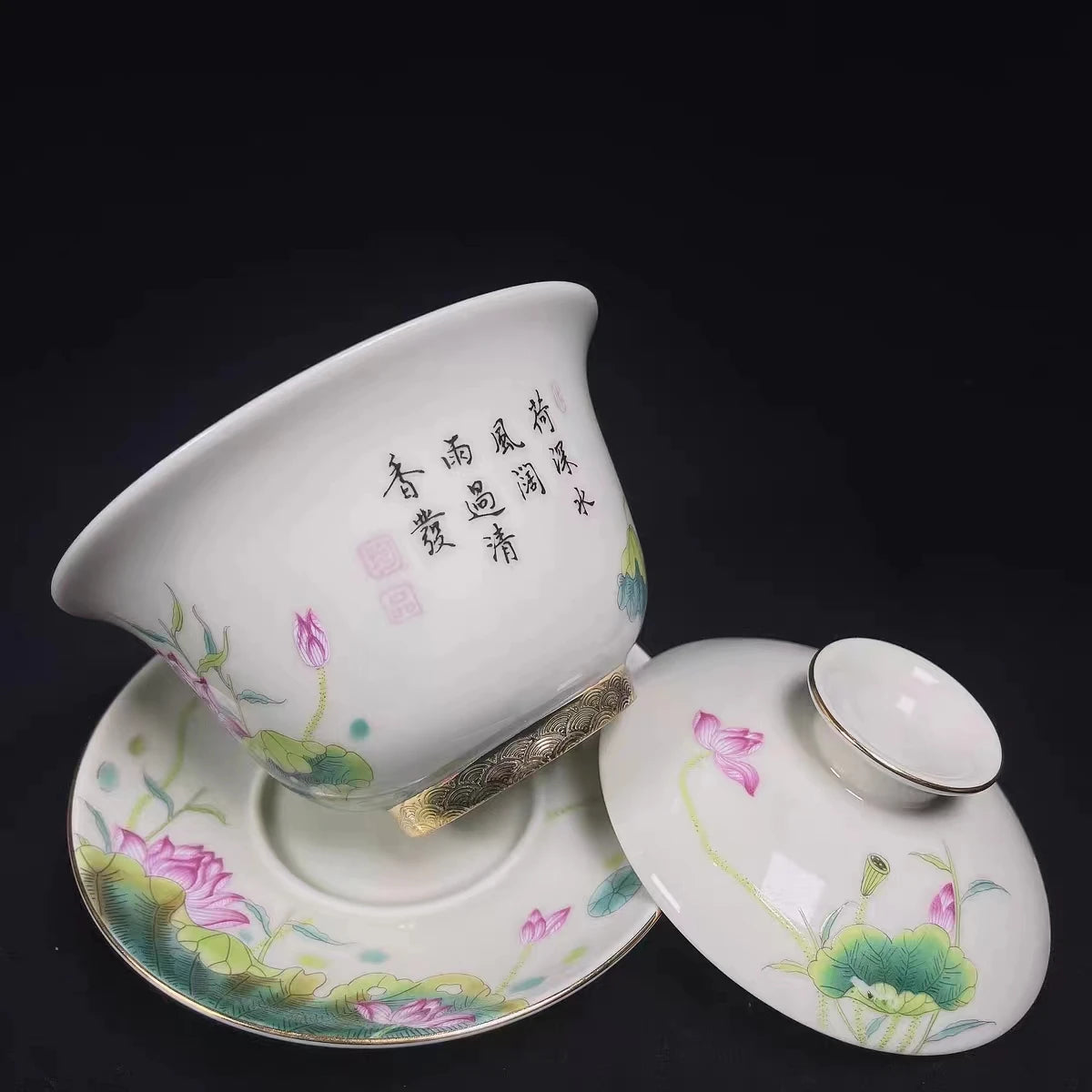 High-quality Dehua Porcelain Lotus Drawing Cup Master Cup Kung Fu Tea Set Large tea cup Personal Use Gift For Festival