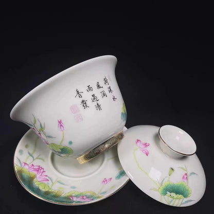 High-quality Dehua Porcelain Lotus Drawing Cup Master Cup Kung Fu Tea Set Large tea cup Personal Use Gift For Festival