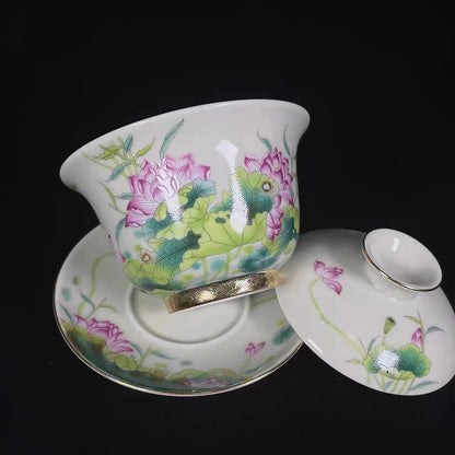 High-quality Dehua Porcelain Lotus Drawing Cup Master Cup Kung Fu Tea Set Large tea cup Personal Use Gift For Festival