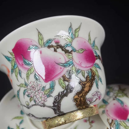 High-quality Dehua Porcelain Nine Peaches Drawing Cup Master Cup Kung Fu Tea Set Large tea cup Personal Use Gift For Festival