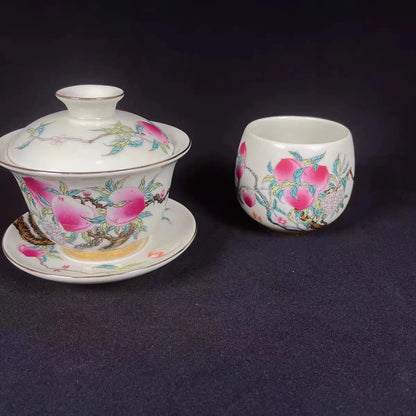 High-quality Dehua Porcelain Nine Peaches Drawing Cup Master Cup Kung Fu Tea Set Large tea cup Personal Use Gift For Festival