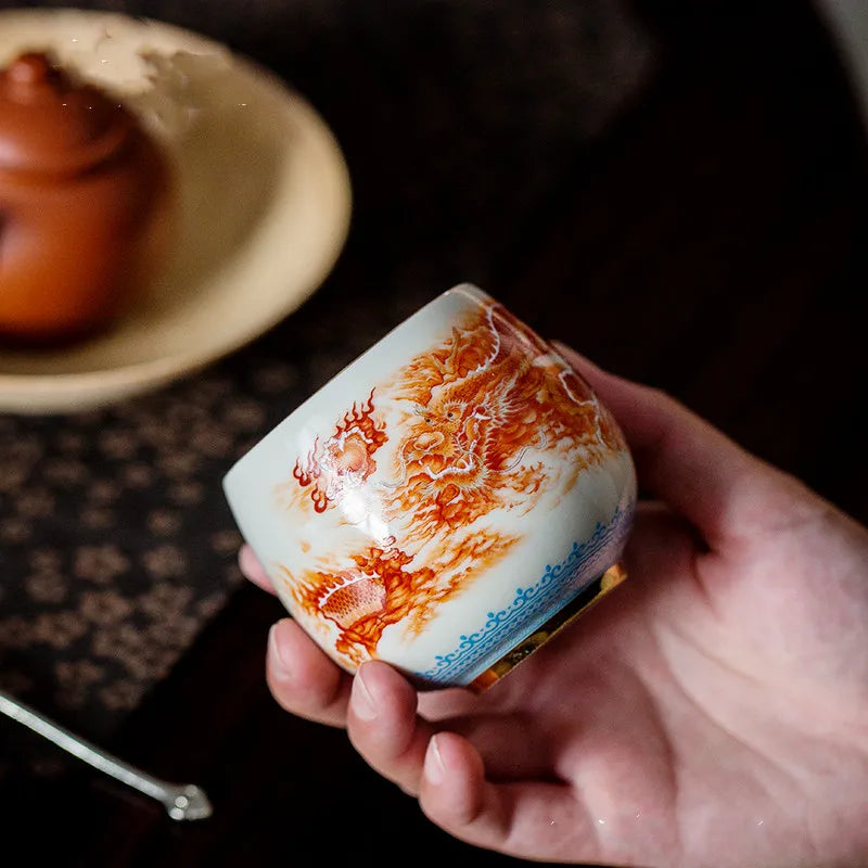 High-quality  Dragon and Phoenix Master Cup Kung Fu Tea Set Large tea cup Personal Use Gift For Festival