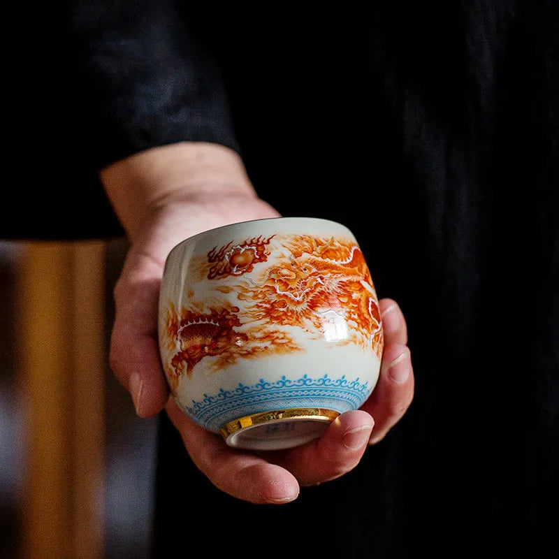 High-quality  Dragon and Phoenix Master Cup Kung Fu Tea Set Large tea cup Personal Use Gift For Festival