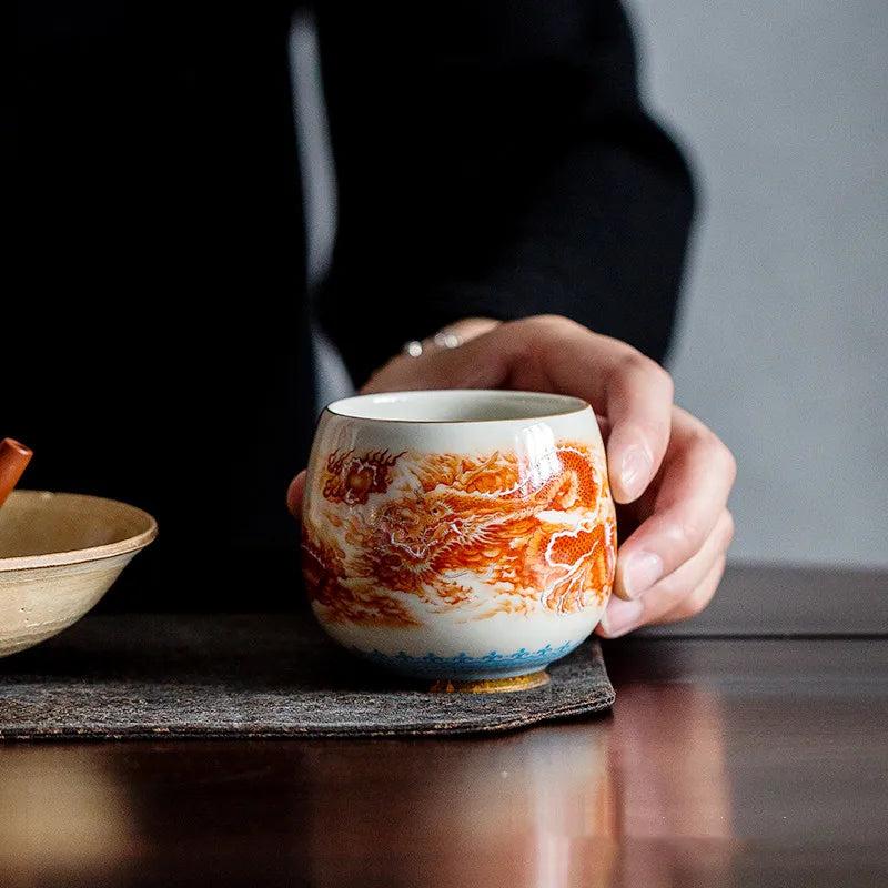High-quality  Dragon and Phoenix Master Cup Kung Fu Tea Set Large tea cup Personal Use Gift For Festival
