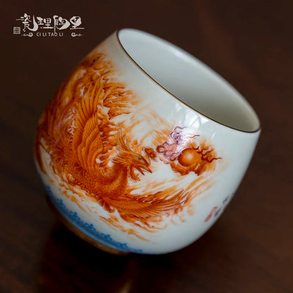 High-quality  Dragon and Phoenix Master Cup Kung Fu Tea Set Large tea cup Personal Use Gift For Festival