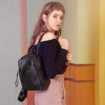 High-quality Elegant 2024 Korean Fashion New Large-capacity College Wind Leather Leisure Travel Backpack