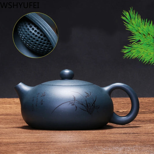 High quality Tea set tea set teapot handmade purple sand tea set Original ore flat Xi Shi190cc purple sand art tea set