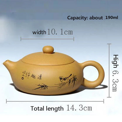High quality Tea set tea set teapot handmade purple sand tea set Original ore flat Xi Shi190cc purple sand art tea set