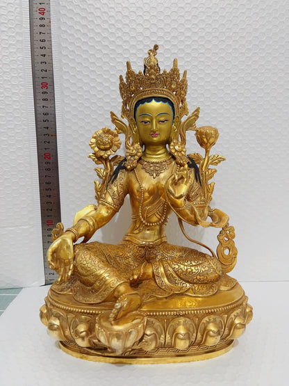 High quality  Tibet Nepal Buddhism gilding Tara Bodhisattva goddess Almighty Buddha statue COPPER Family Effective protection