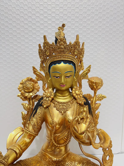 High quality  Tibet Nepal Buddhism gilding Tara Bodhisattva goddess Almighty Buddha statue COPPER Family Effective protection