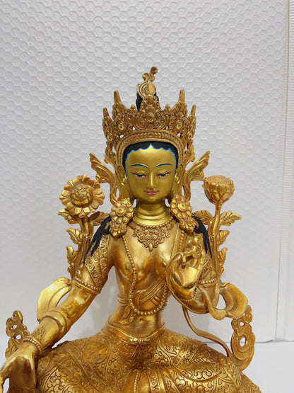 High quality  Tibet Nepal Buddhism gilding Tara Bodhisattva goddess Almighty Buddha statue COPPER Family Effective protection