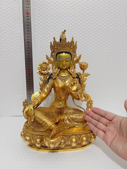 High quality  Tibet Nepal Buddhism gilding Tara Bodhisattva goddess Almighty Buddha statue COPPER Family Effective protection