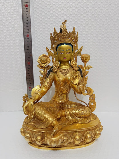 High quality  Tibet Nepal Buddhism gilding Tara Bodhisattva goddess Almighty Buddha statue COPPER Family Effective protection