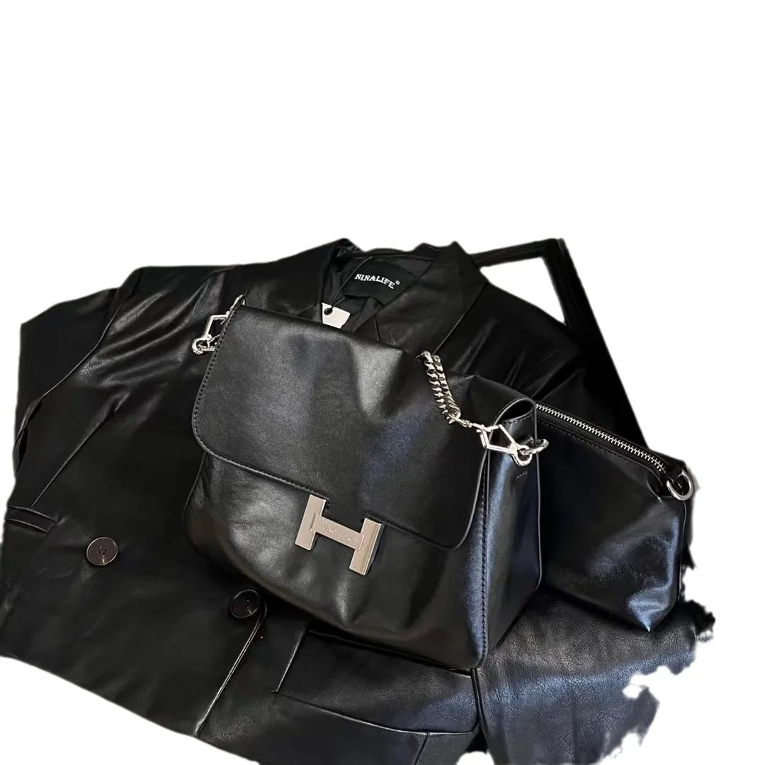 High quality cowhide chain underarm bag with trendy style light luxury casual and simple single shoulder bag crossbody bag