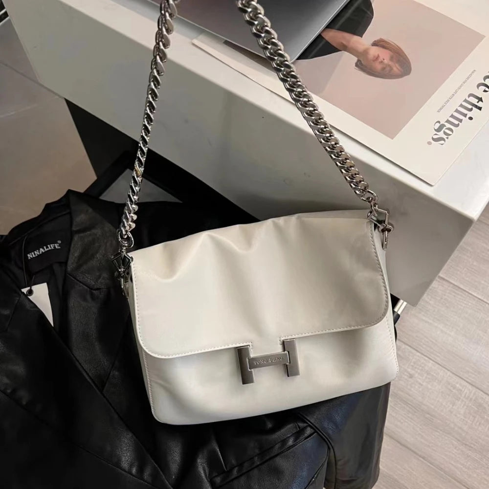 High quality cowhide chain underarm bag with trendy style light luxury casual and simple single shoulder bag crossbody bag