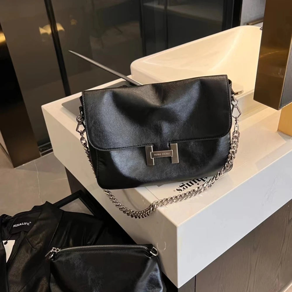 High quality cowhide chain underarm bag with trendy style light luxury casual and simple single shoulder bag crossbody bag
