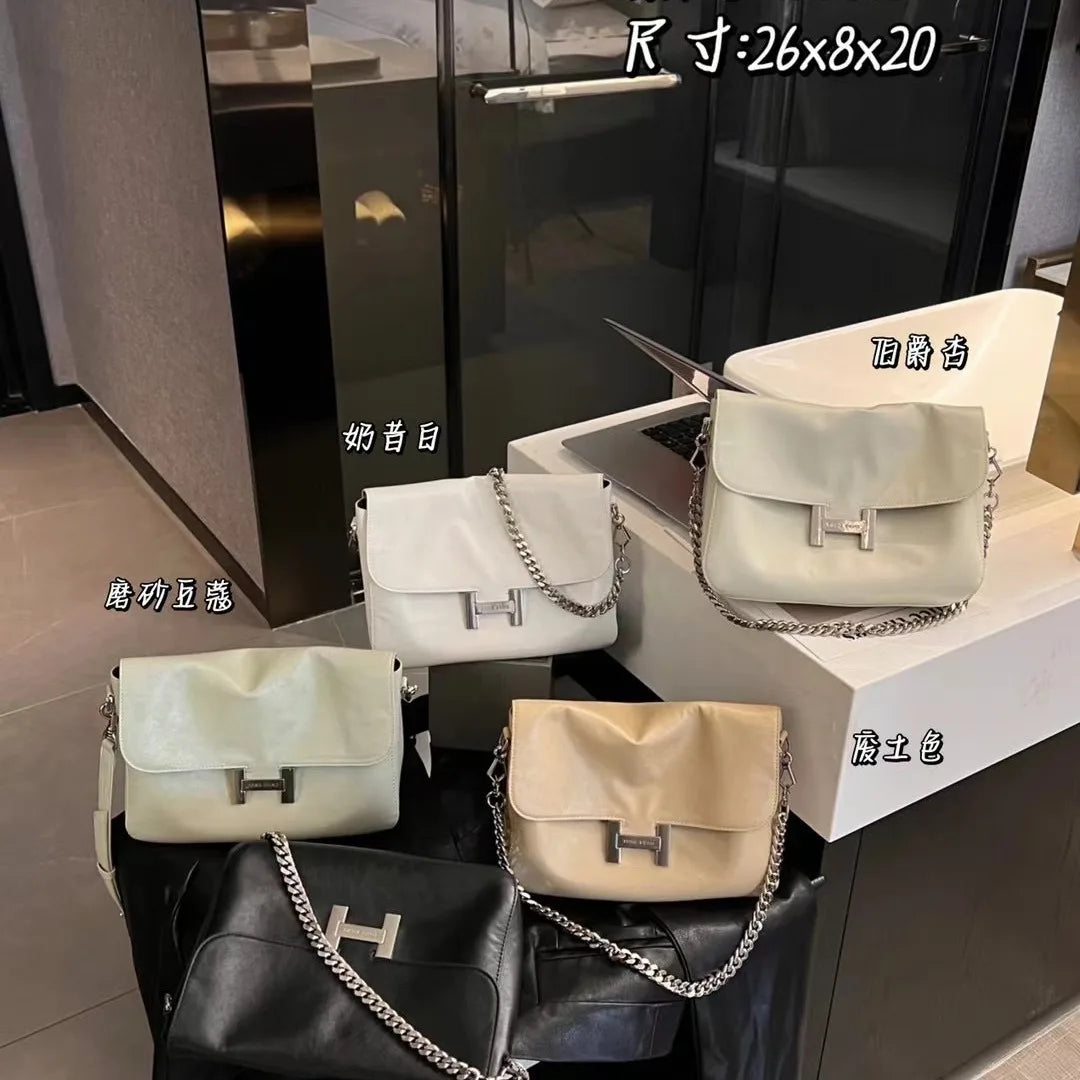High quality cowhide chain underarm bag with trendy style light luxury casual and simple single shoulder bag crossbody bag