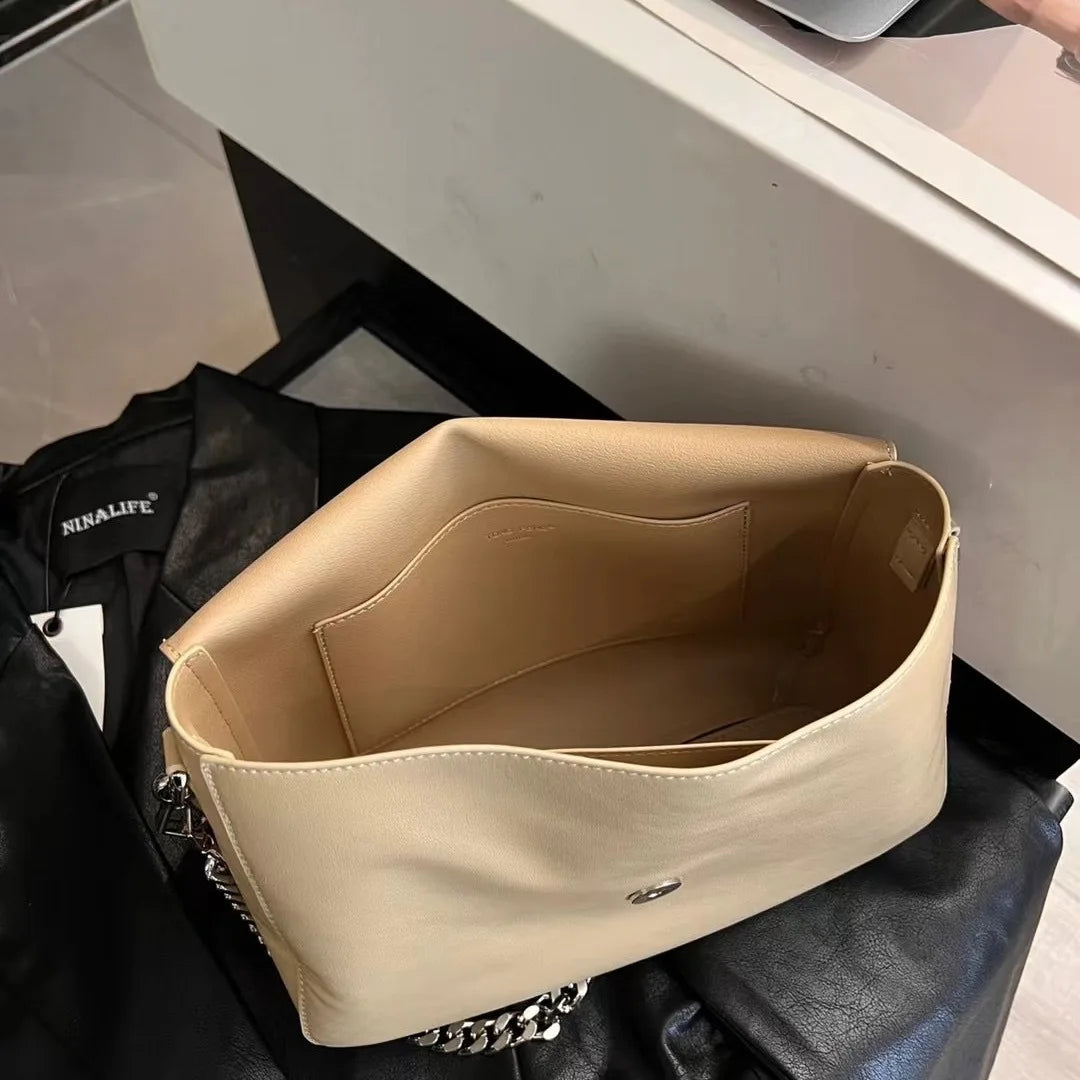 High quality cowhide chain underarm bag with trendy style light luxury casual and simple single shoulder bag crossbody bag