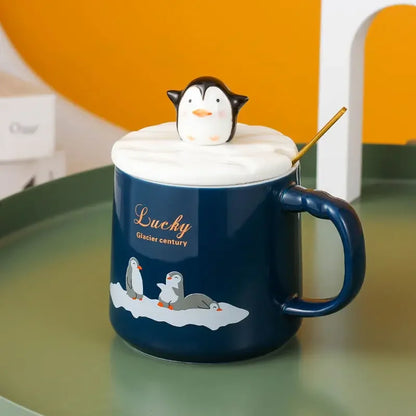 High quality penguin heat-resistant cup color cartoon with lid cup penguin milk coffee ceramic mug Drinkware cup office gift