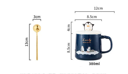 High quality penguin heat-resistant cup color cartoon with lid cup penguin milk coffee ceramic mug Drinkware cup office gift