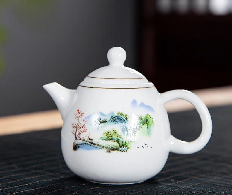 High quality white porcelain teapot Exquisite Enamel Color Teapot With Tea Strainer handmade ceramics Teaware Tea set