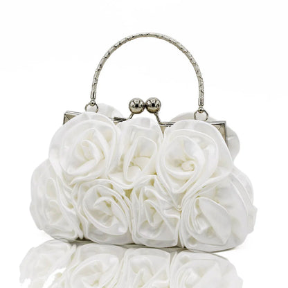 Highend luxury Satin flower cloth bag hand-sewn 14 roses dinner bag color cloth dress bridal bag party elegant purses