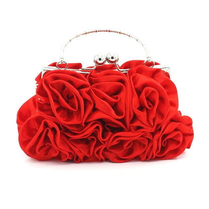 Highend luxury Satin flower cloth bag hand-sewn 14 roses dinner bag color cloth dress bridal bag party elegant purses