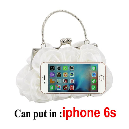 Highend luxury Satin flower cloth bag hand-sewn 14 roses dinner bag color cloth dress bridal bag party elegant purses