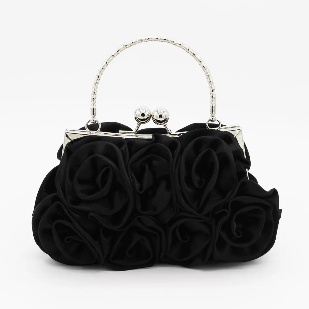 Highend luxury Satin flower cloth bag hand-sewn 14 roses dinner bag color cloth dress bridal bag party elegant purses