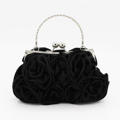 Highend luxury Satin flower cloth bag hand-sewn 14 roses dinner bag color cloth dress bridal bag party elegant purses