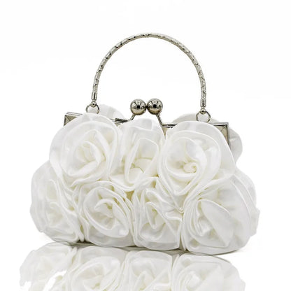 Highend luxury Satin flower cloth bag hand-sewn 14 roses dinner bag color cloth dress bridal bag party elegant purses