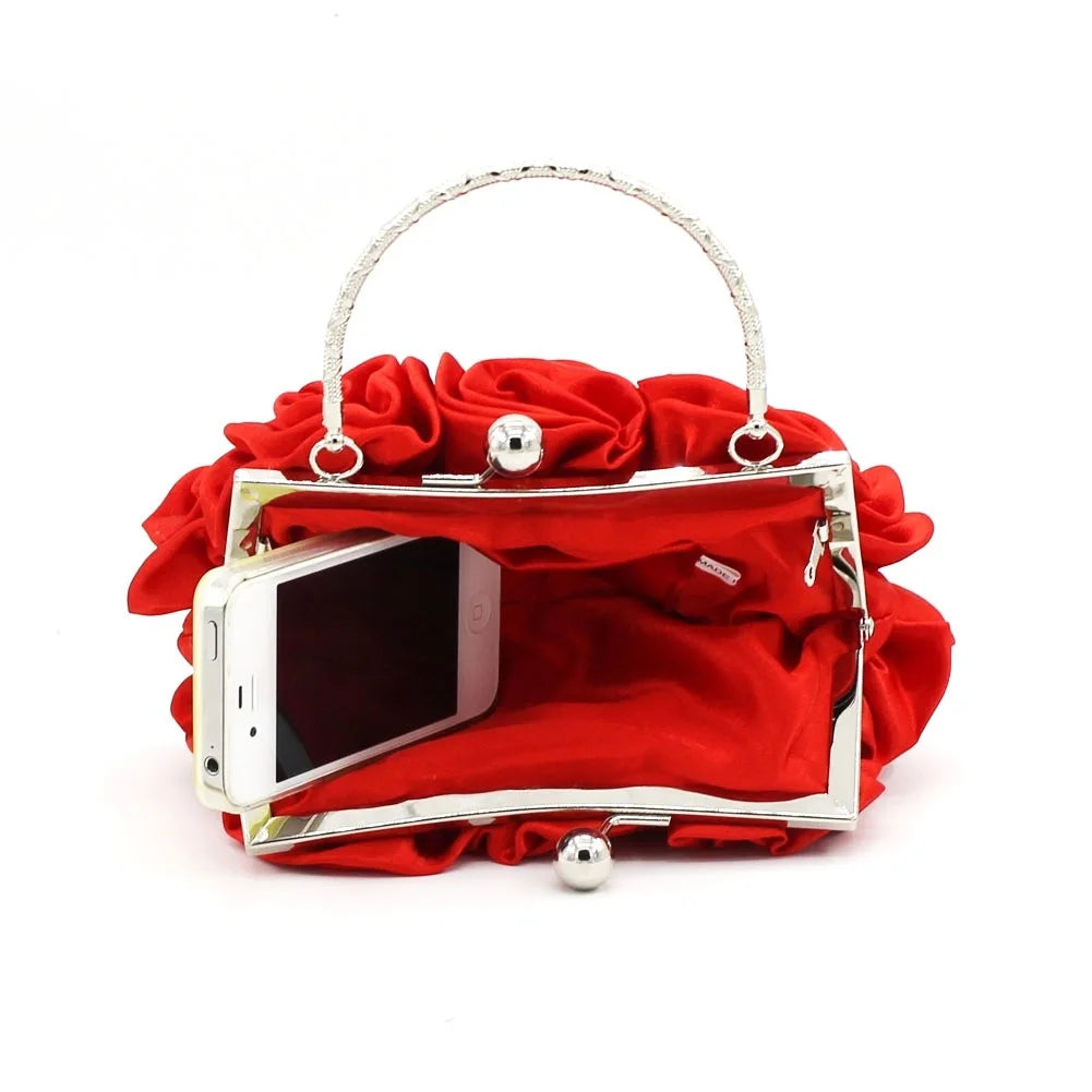 Highend luxury Satin flower cloth bag hand-sewn 14 roses dinner bag color cloth dress bridal bag party elegant purses