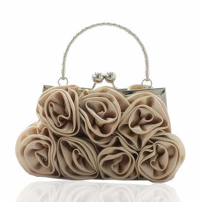Highend luxury Satin flower cloth bag hand-sewn 14 roses dinner bag color cloth dress bridal bag party elegant purses