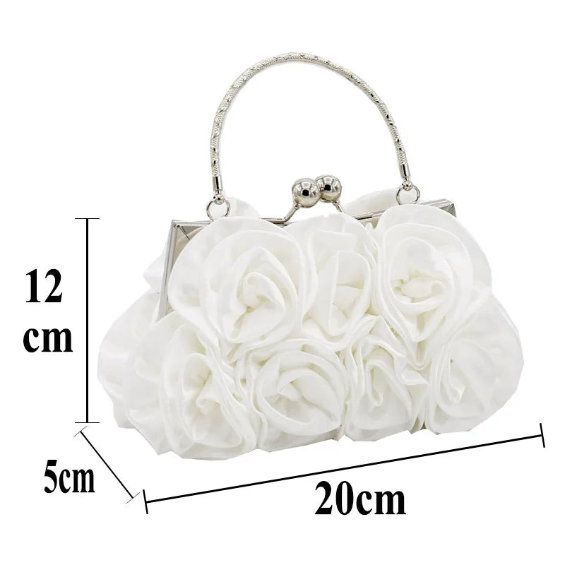 Highend luxury Satin flower cloth bag hand-sewn 14 roses dinner bag color cloth dress bridal bag party elegant purses