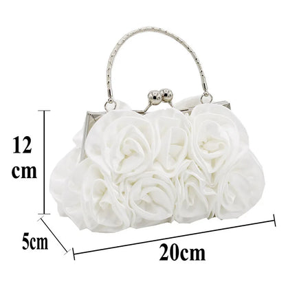 Highend luxury Satin flower cloth bag hand-sewn 14 roses dinner bag color cloth dress bridal bag party elegant purses