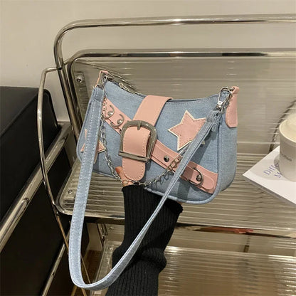 Hip-Hop Hot Girl Fashion Belt Rivet Star Chain Shoulder Bag 2024 New Personalized Crossbody Bag Designer Bags Luxury for Women