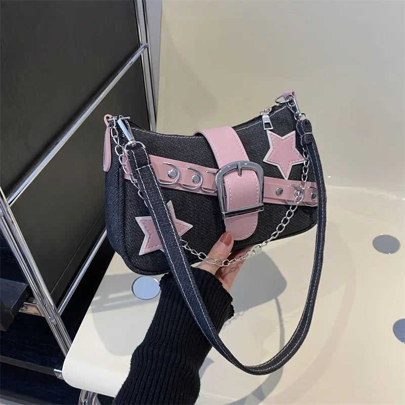 Hip-Hop Hot Girl Fashion Belt Rivet Star Chain Shoulder Bag 2024 New Personalized Crossbody Bag Designer Bags Luxury for Women