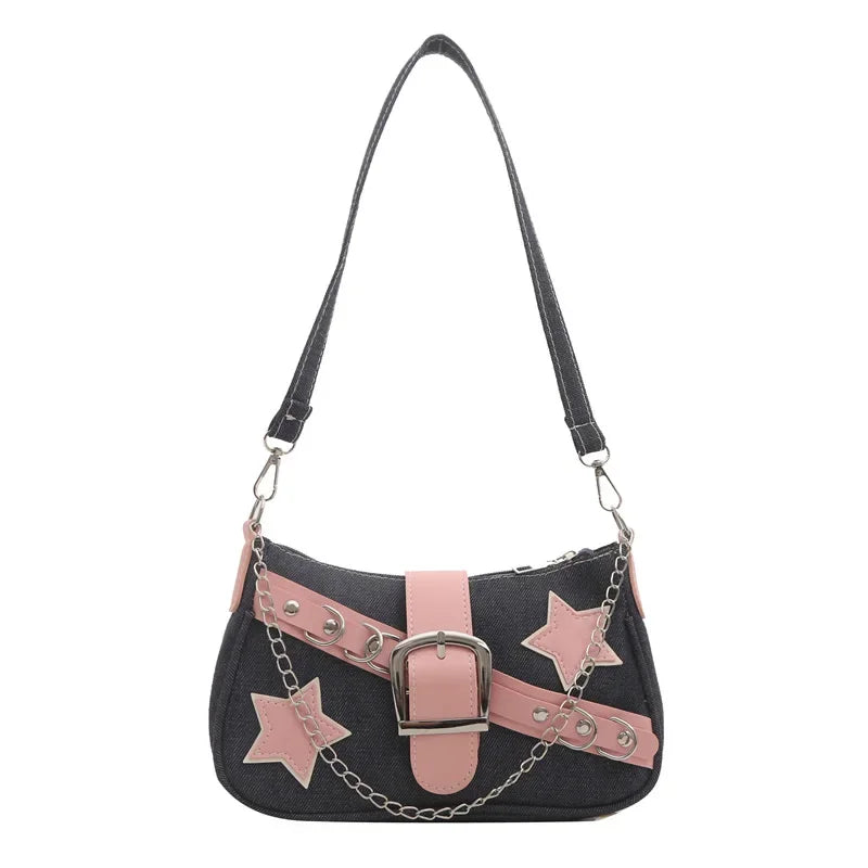 Hip-Hop Hot Girl Fashion Belt Rivet Star Chain Shoulder Bag 2024 New Personalized Crossbody Bag Designer Bags Luxury for Women